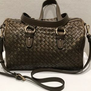 Cole Haan Woven Leather Satchel in Olive Brown